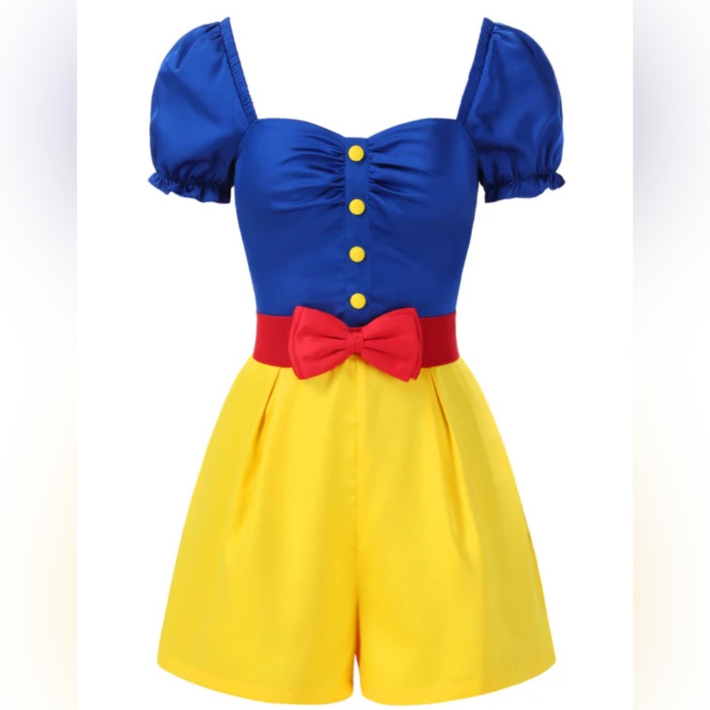 Blue and Yellow Snow White Buttoned Romper